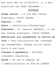 annonce legale sasu nice